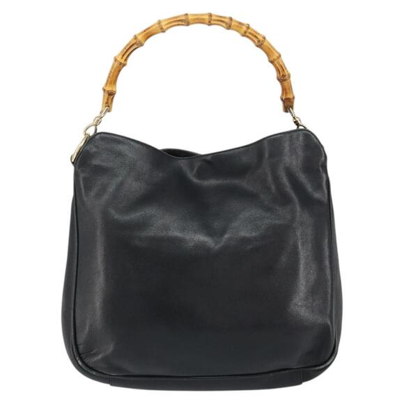 GUCCI Bamboo Hand Bag Leather Black Gold 001 2123 1638 Auth ep11605